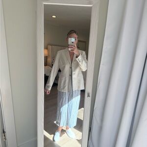 Beige Blazer with Striped Skirt